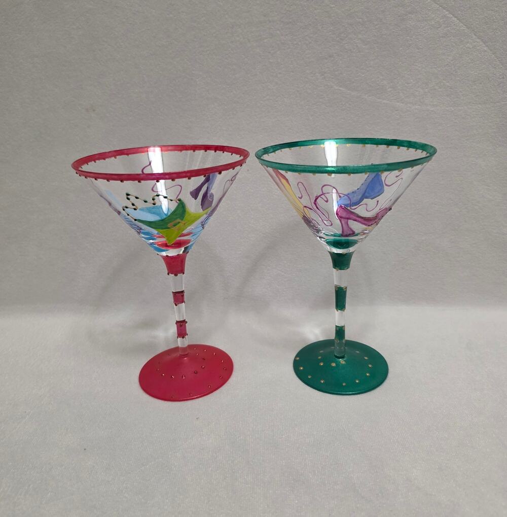 Set of 2 Hand Painted Martini Glasses – High Heels & Party Shoes Motif